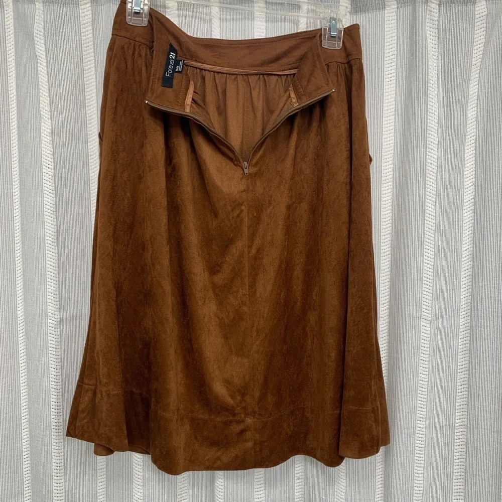 Forever 21 Midi Skirt Brown Tan With Pockets Size M‎ - Picture 7 of 9